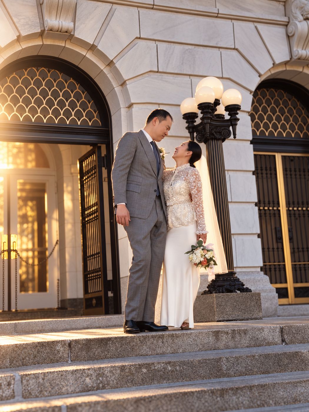 Under the arched doorway