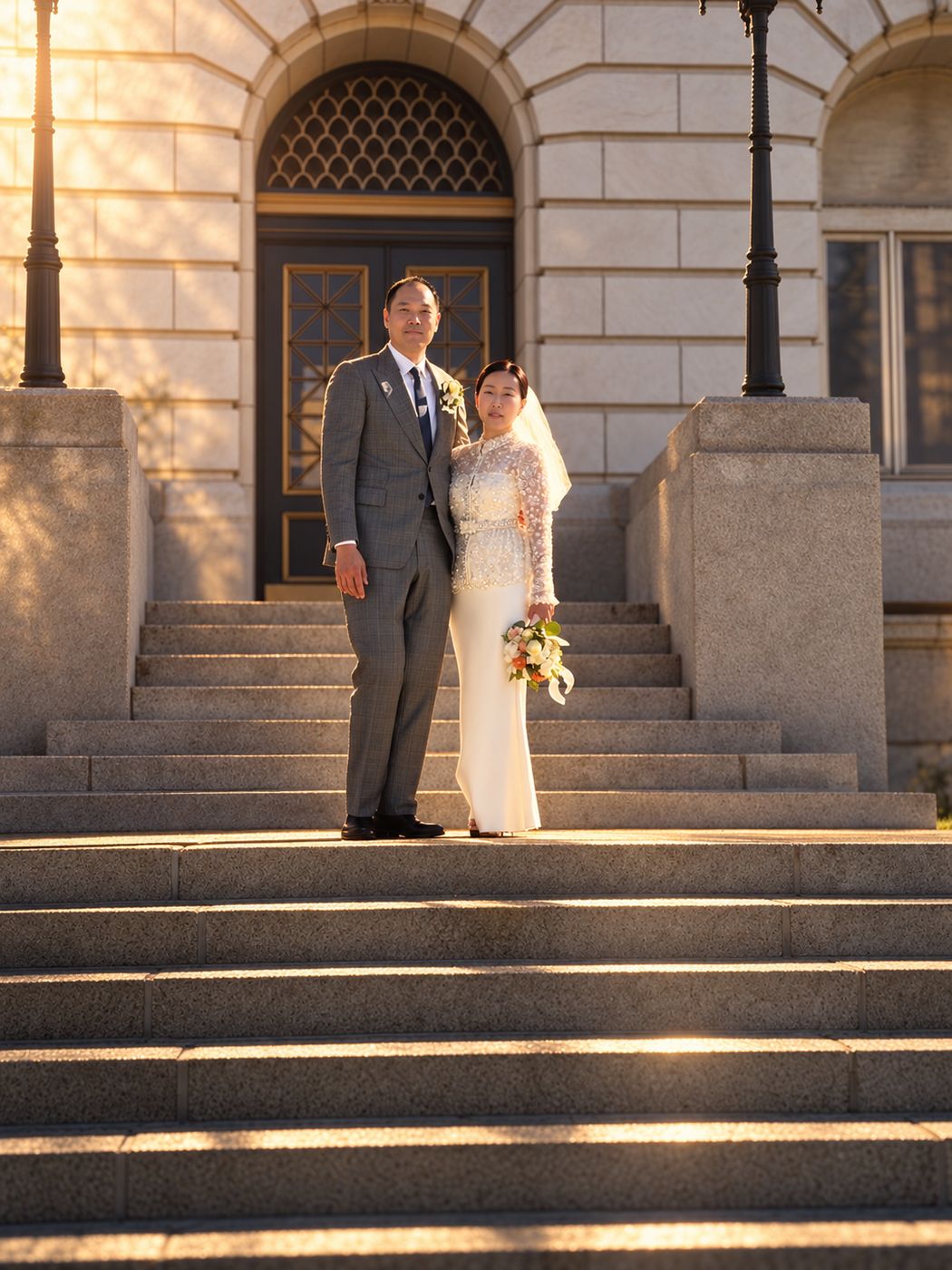 At the top of the steps
